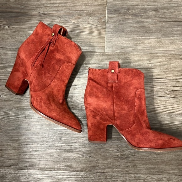 Sam Edelman Niomi Suede Western Booties In Red Paprika Size 6 - Picture 4 of 11